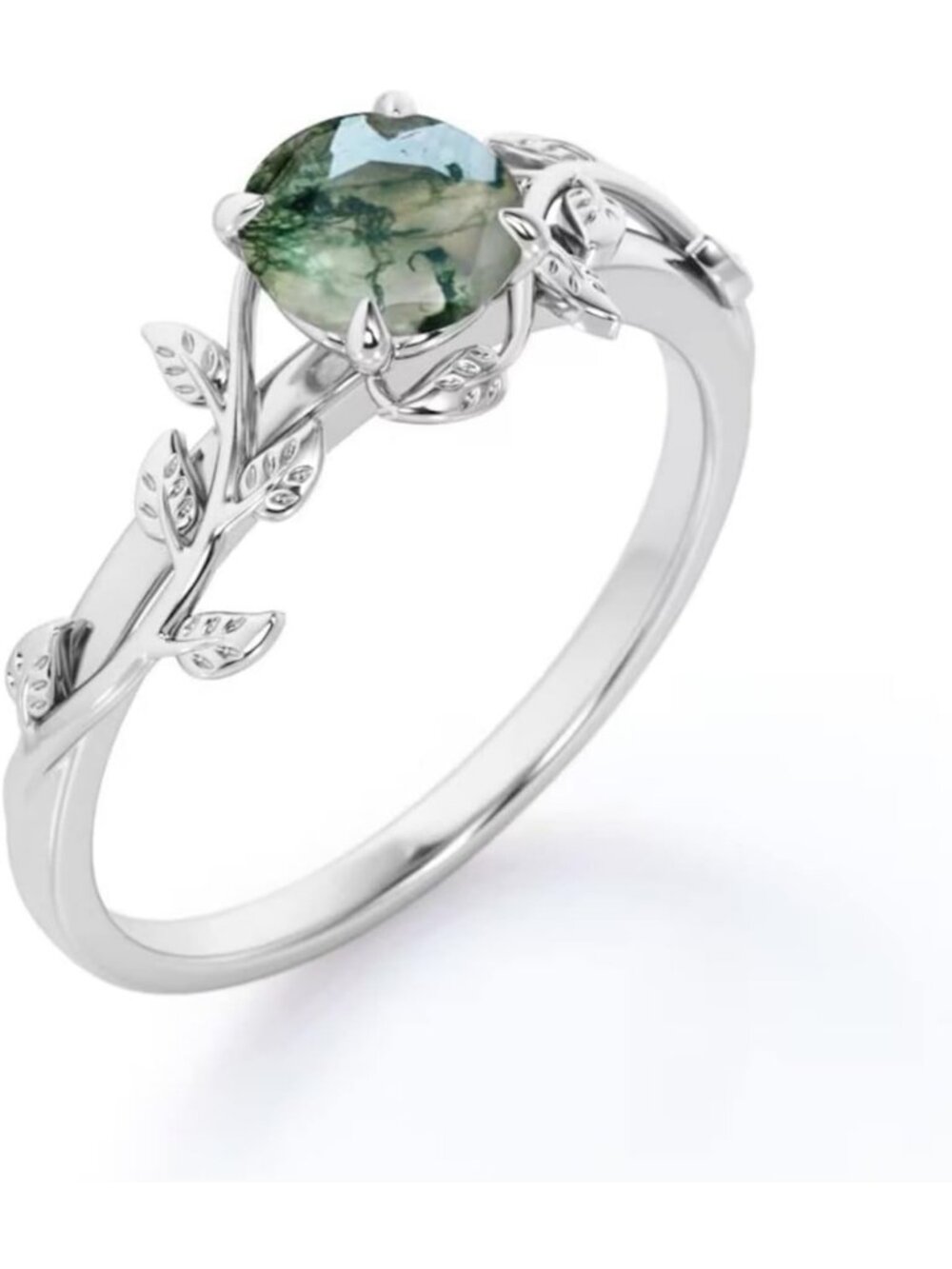 Natural Moss Agate 925 Silver Ring - Green Stone Promise Engagement Wedding